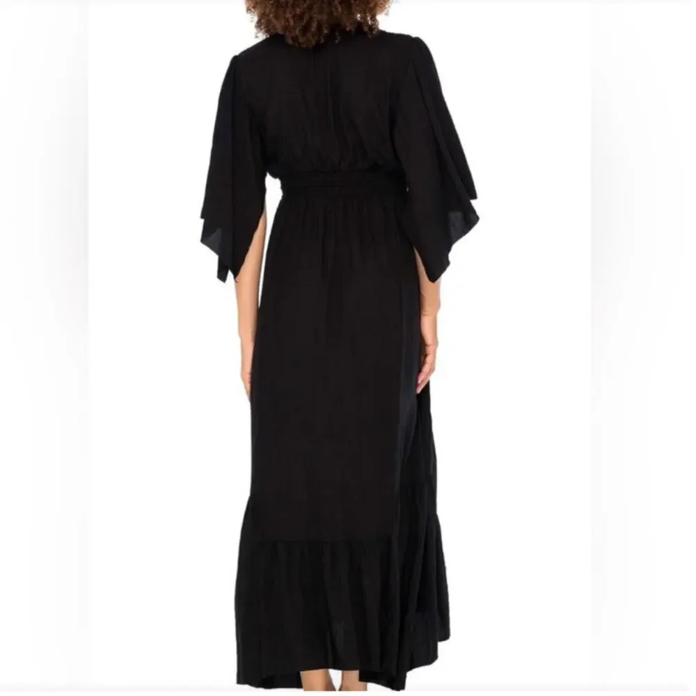 Back From Bali Blue V Neck with Embellishments Maxi Dress Short Sleeves Small - Picture 2 of 13